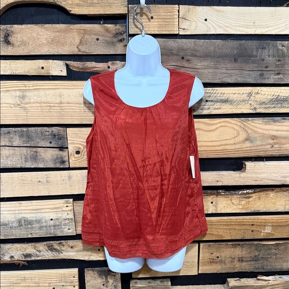 Coldwater Creek‎ Burnt Orange Trim Detail Crepe Shell Tank Size PM NWT